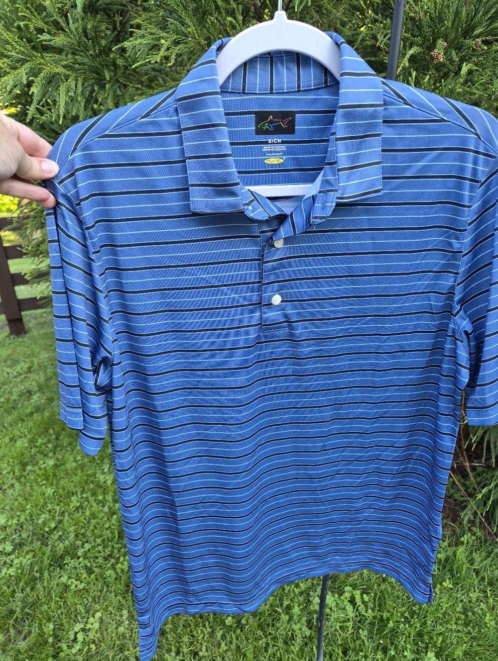 NEW Mens Greg Norman Blue Striped Men's Polo Shirt Small